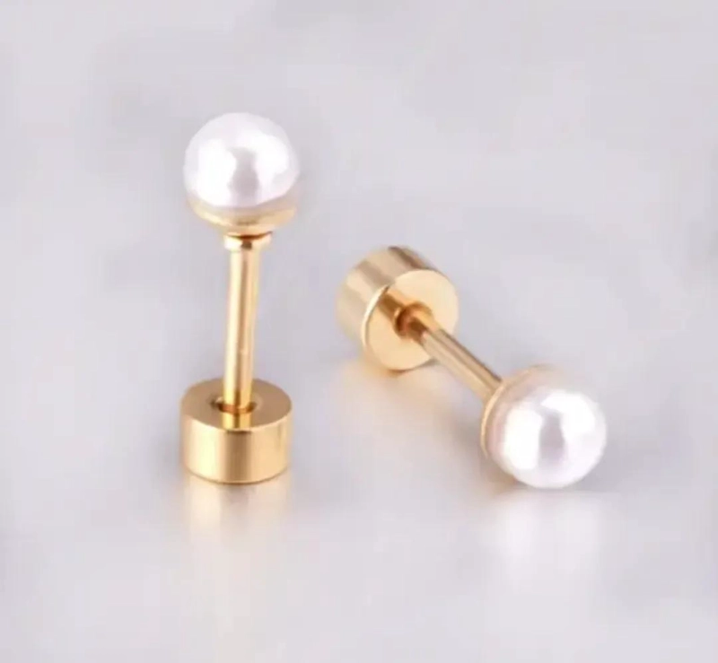 AROS DE PERLA BAÑADOS EN ORO HIPOALERGE NICO PARA BEBE S - 3