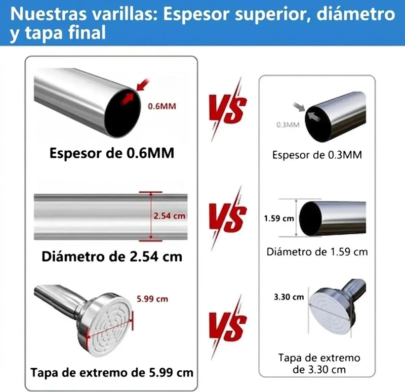 BARRA EXTENSIBLE TELESCOPICA PARA DUCHA 63-97 CM - 6