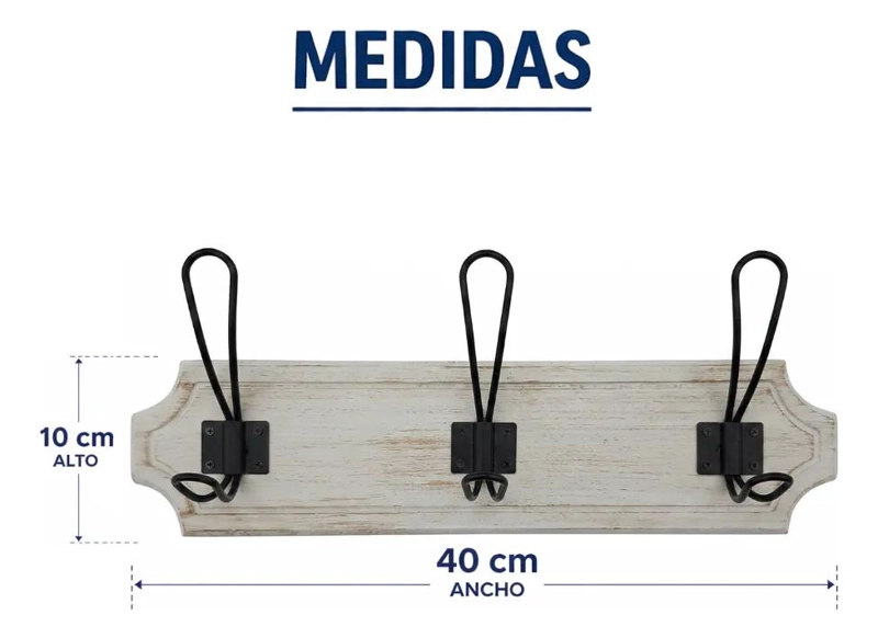 PERCHERO DE MADERA CON 3 GANCHOS PARA ROPA Y ACCESORIOS - 10