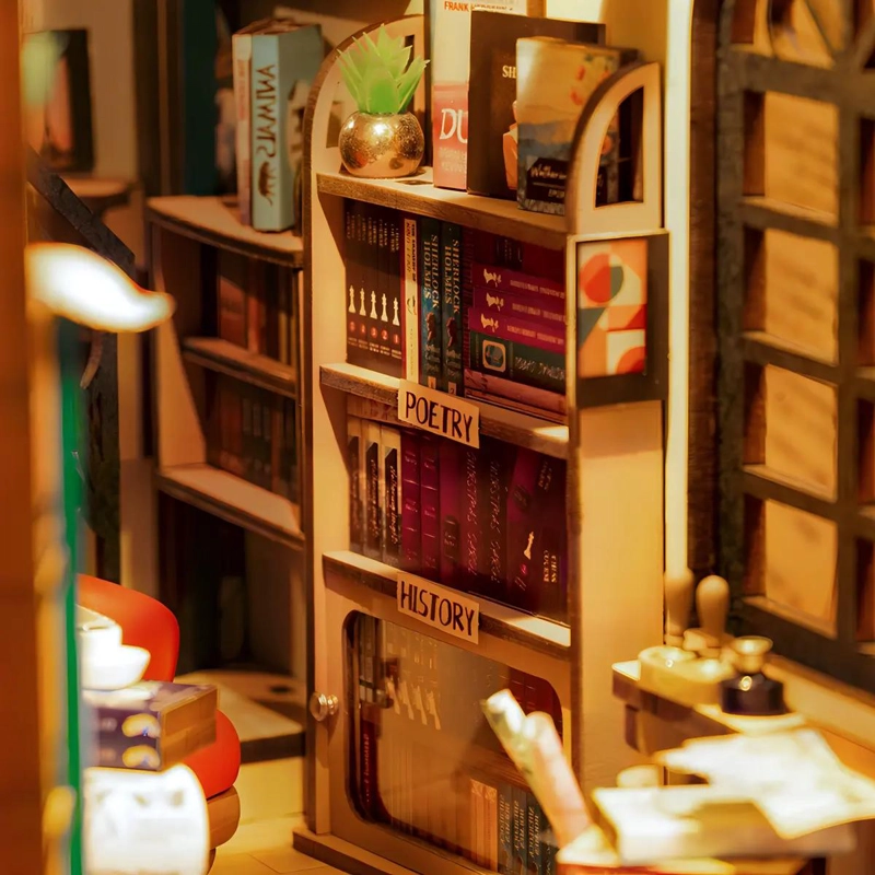 KIT DE LIBRERIA MINIATURA PARA ARMAR CON LUCES LED - 5