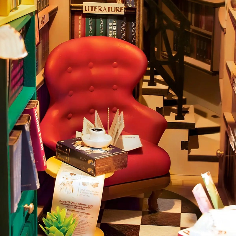 KIT DE LIBRERIA MINIATURA PARA ARMAR CON LUCES LED - 6