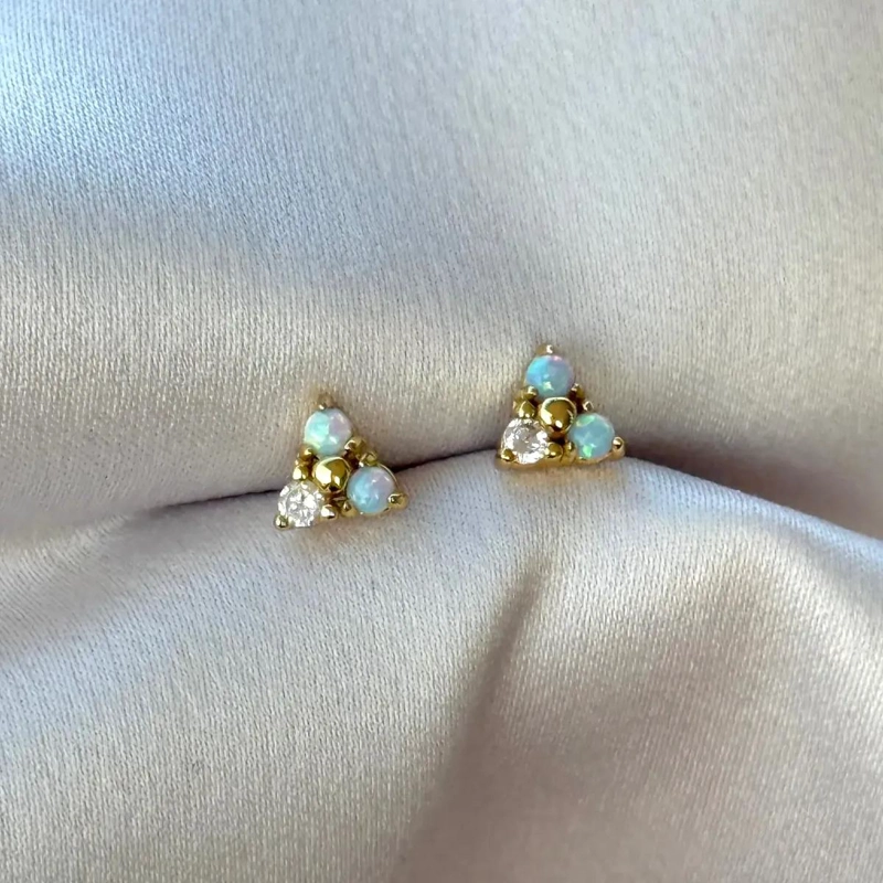 MINI AROS TRIANGULARES CON OPALO Y PLATA 925 - 1