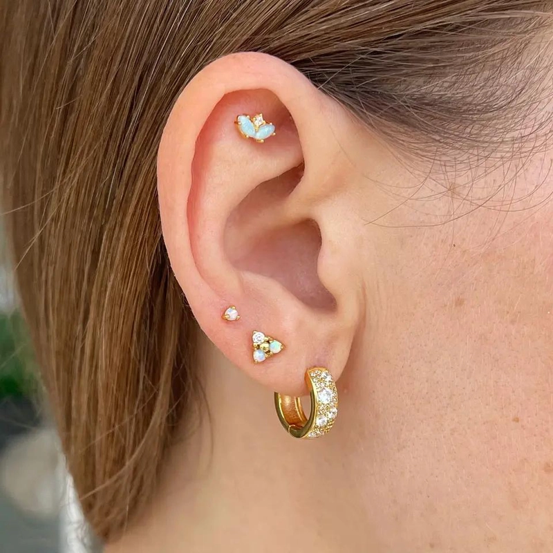 MINI AROS TRIANGULARES CON OPALO Y PLATA 925 - 2