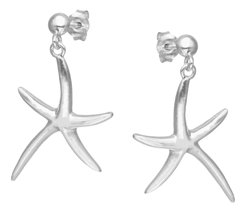 AROS DE PLATA 925 CON DISEÑO DE ESTRELLA DE MAR - 1