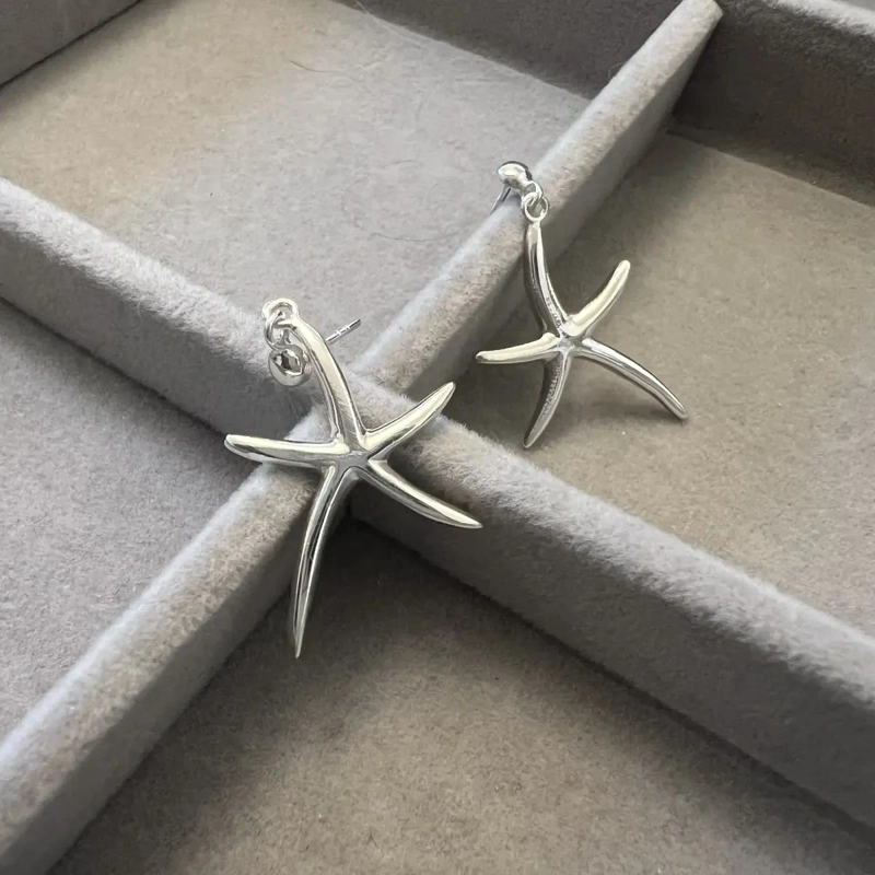 AROS DE PLATA 925 CON DISEÑO DE ESTRELLA DE MAR - 2