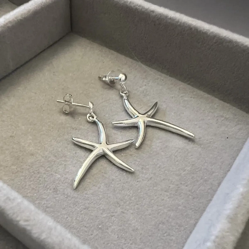 AROS DE PLATA 925 CON DISEÑO DE ESTRELLA DE MAR - 4