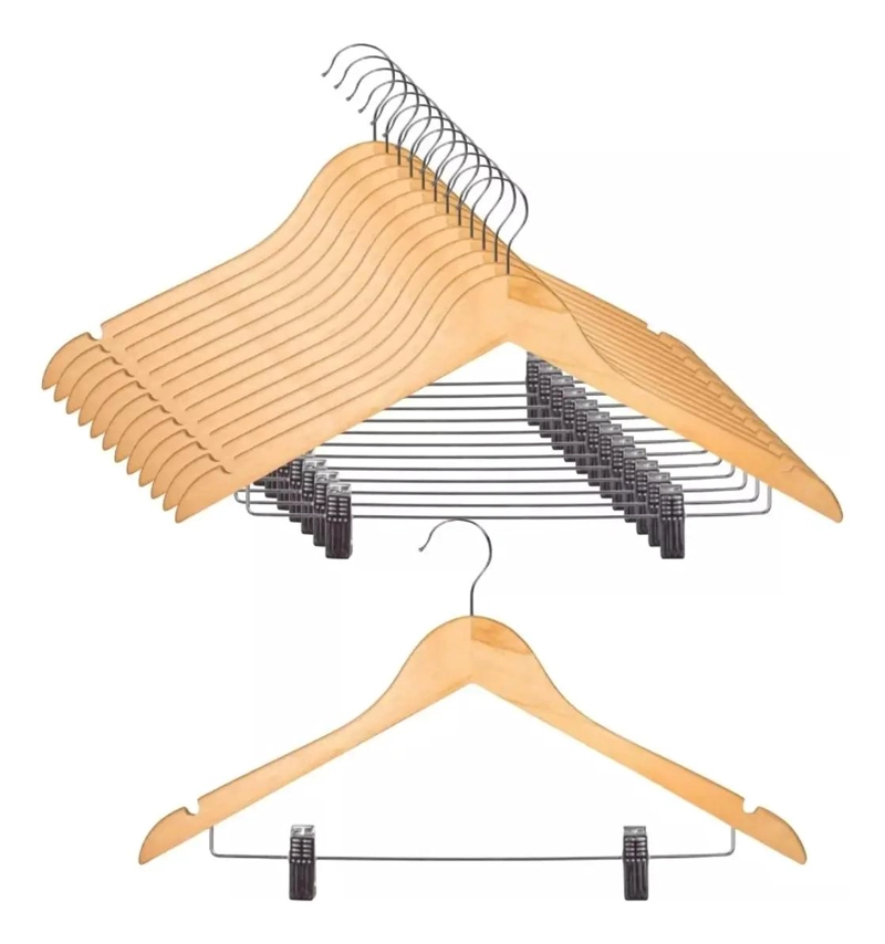 PACK DE 10 COLGADORES DE MADERA PARA PANTALONES Y FALDAS - 1