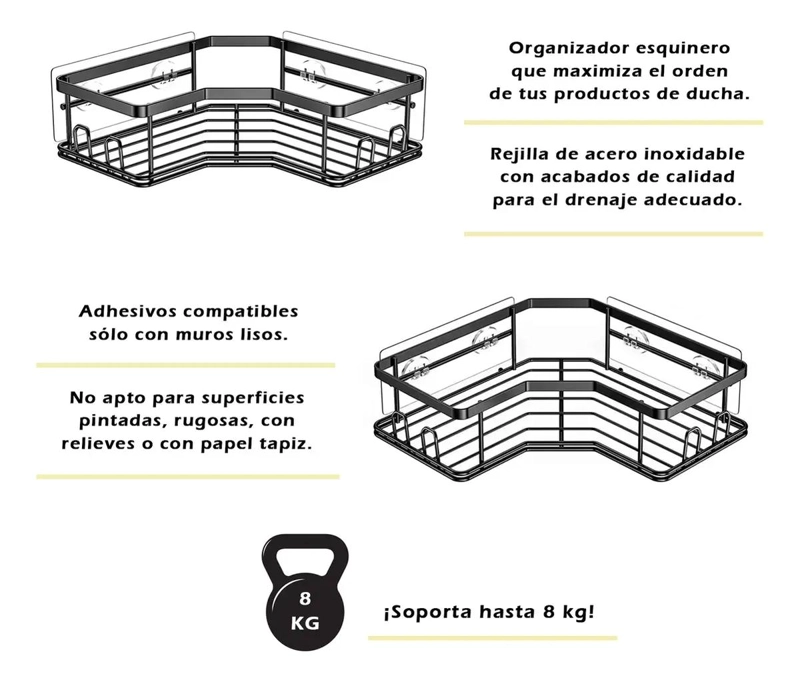 ORGANIZADOR ESQUINERO DE BAÑO EN ACERO INOXIDABLE - SET 2 PIEZAS - 5