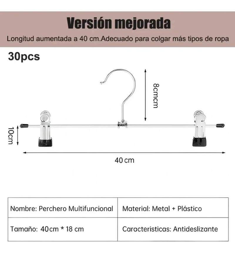 30 PIEZAS DE GANCHOS METALICOS CROMADOS PARA ROPA - 2