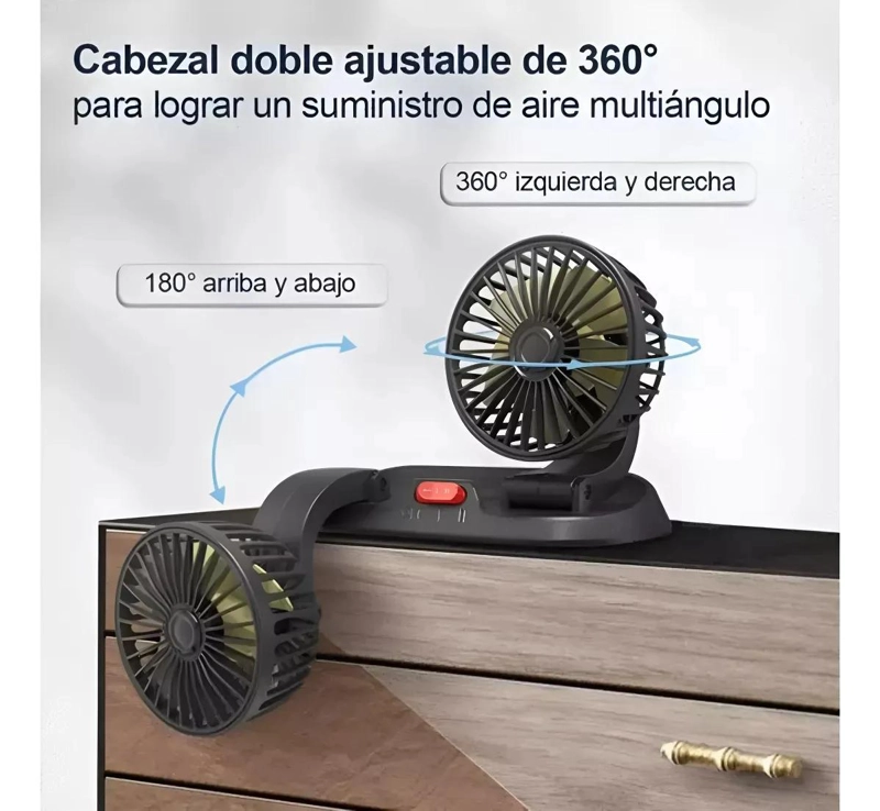 VENTILADOR USB DOBLE CABEZAL GIRATORIO PARA COCHE Y OFICINA - 6
