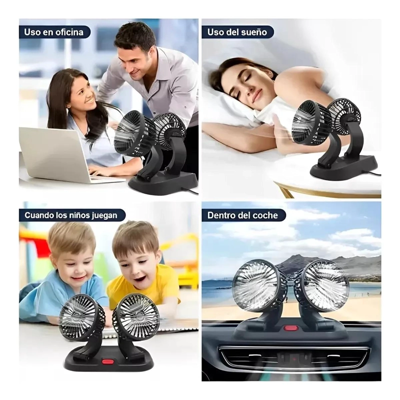 VENTILADOR USB DOBLE CABEZAL GIRATORIO PARA COCHE Y OFICINA - 8