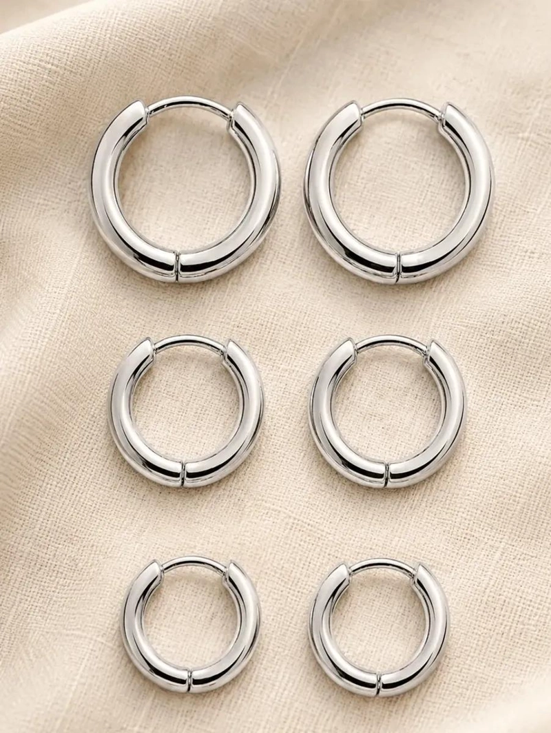 AROS ARGOLLAS ACERO INOXIDABLE LISAS PACK 3 PARES UNISEX - 1