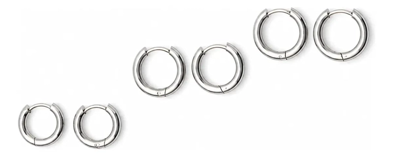 AROS ARGOLLAS ACERO INOXIDABLE LISAS PACK 3 PARES UNISEX - 5