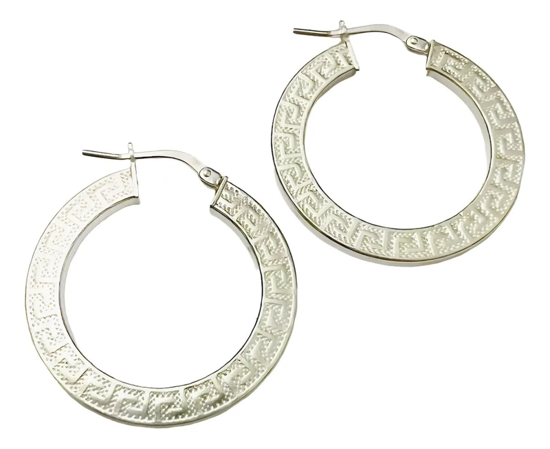 AROS DE PLATA 925 CON DISEÑO GRECA Y CIERRE SEGURO - 1