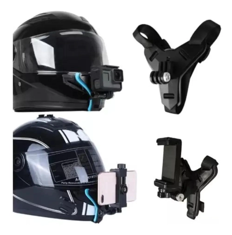 SOPORTE DE CASCO PARA CAMARA Y CELULAR EN COLOR NEGRO - 2