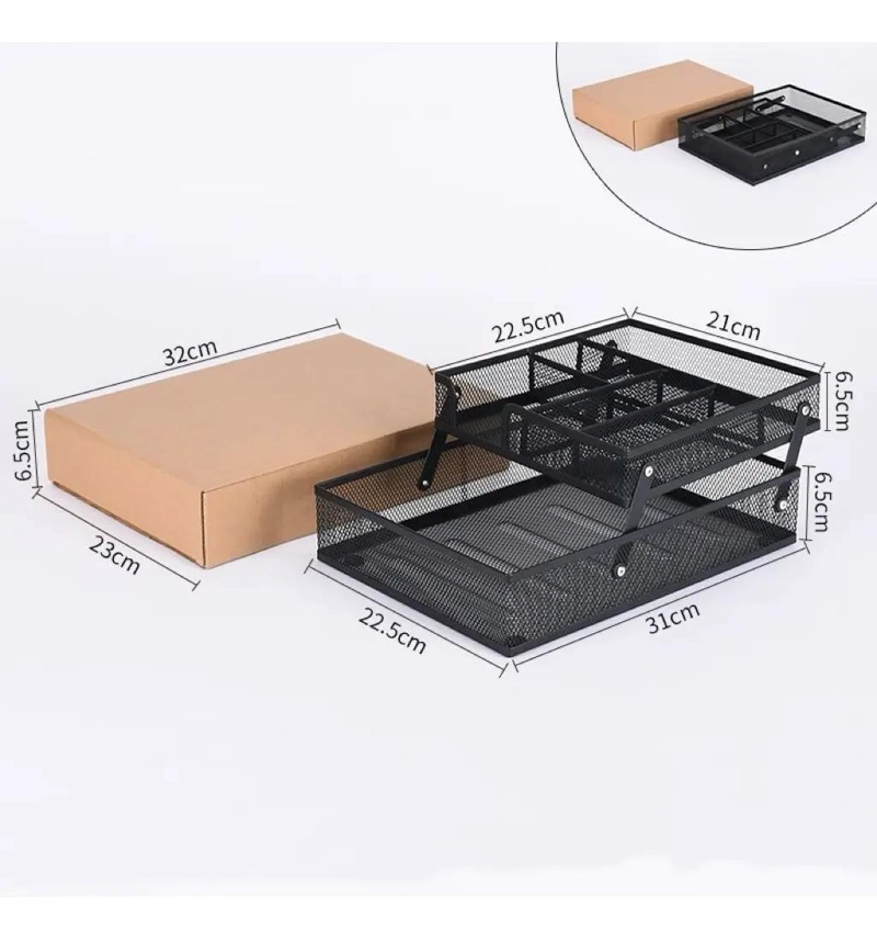 ORGANIZADOR DE METAL PLEGABLE PARA ESCRITORIO CON 2 NIVELES - 7