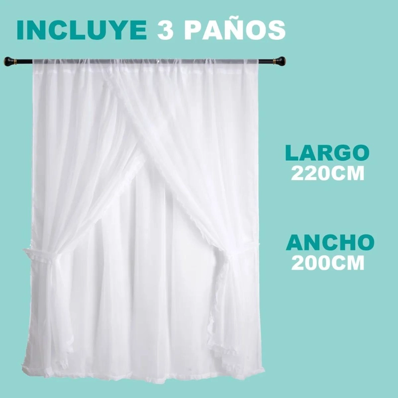 CORTINAS DE POLIESTER 3 PAÑOS 200X220CM COLOR BLANCO - 3