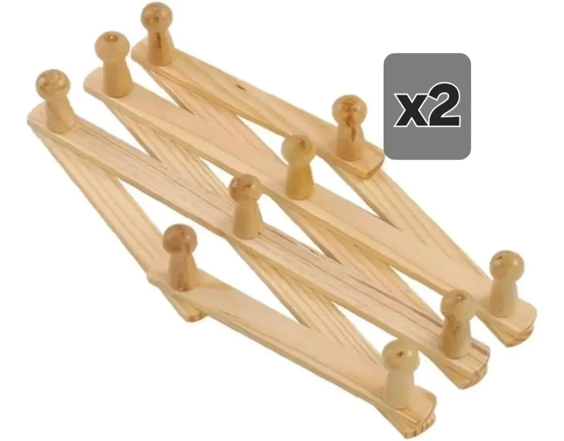 PACK DE 2 PERCHEROS DE MADERA CON 10 GANCHOS - 1