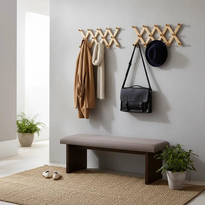 PACK DE 2 PERCHEROS DE MADERA CON 10 GANCHOS - 10
