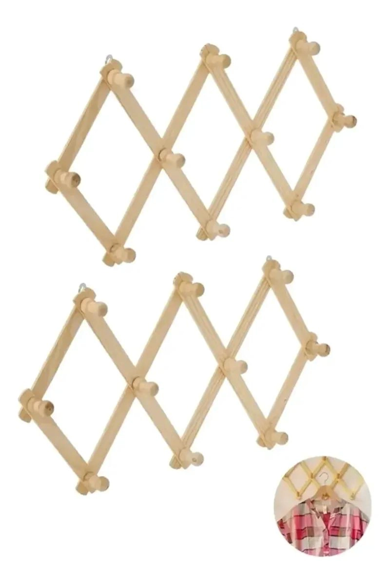 PACK DE 2 PERCHEROS DE MADERA CON 10 GANCHOS - 2