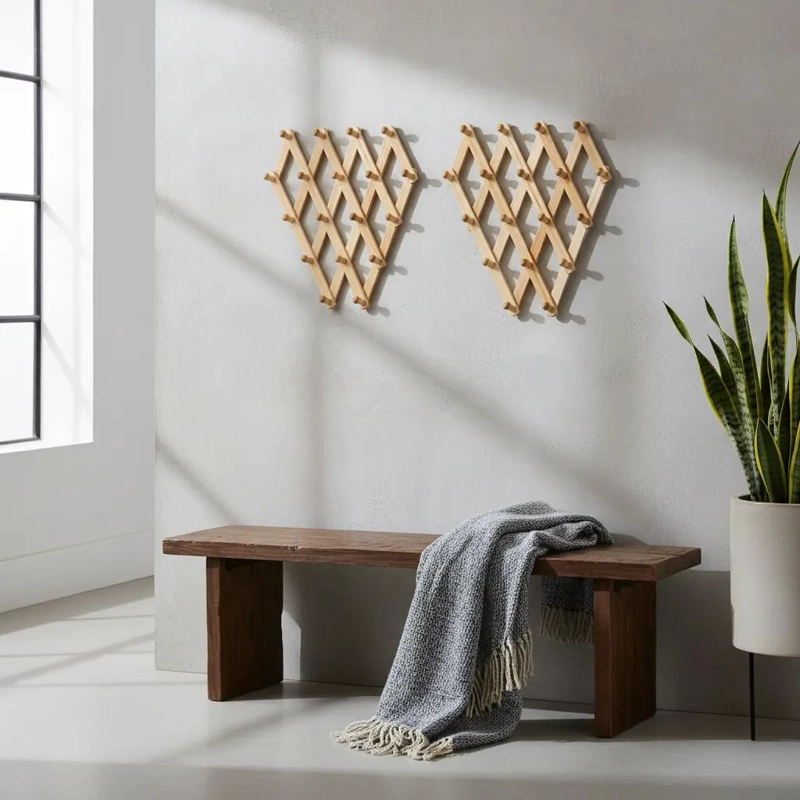 PACK DE 2 PERCHEROS DE MADERA CON 10 GANCHOS - 9