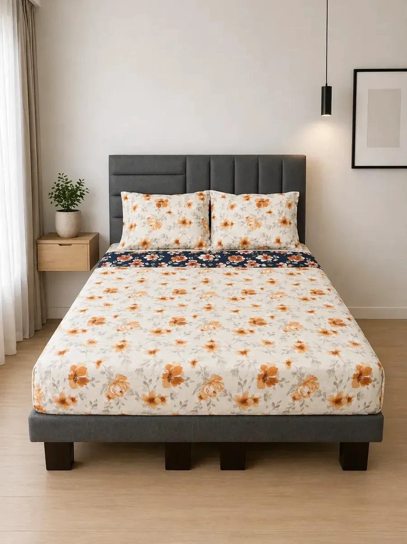 SABANAS 1.5 PLAZAS 144 HILOS ESTAMPADO EN TONOS AZULES - 1