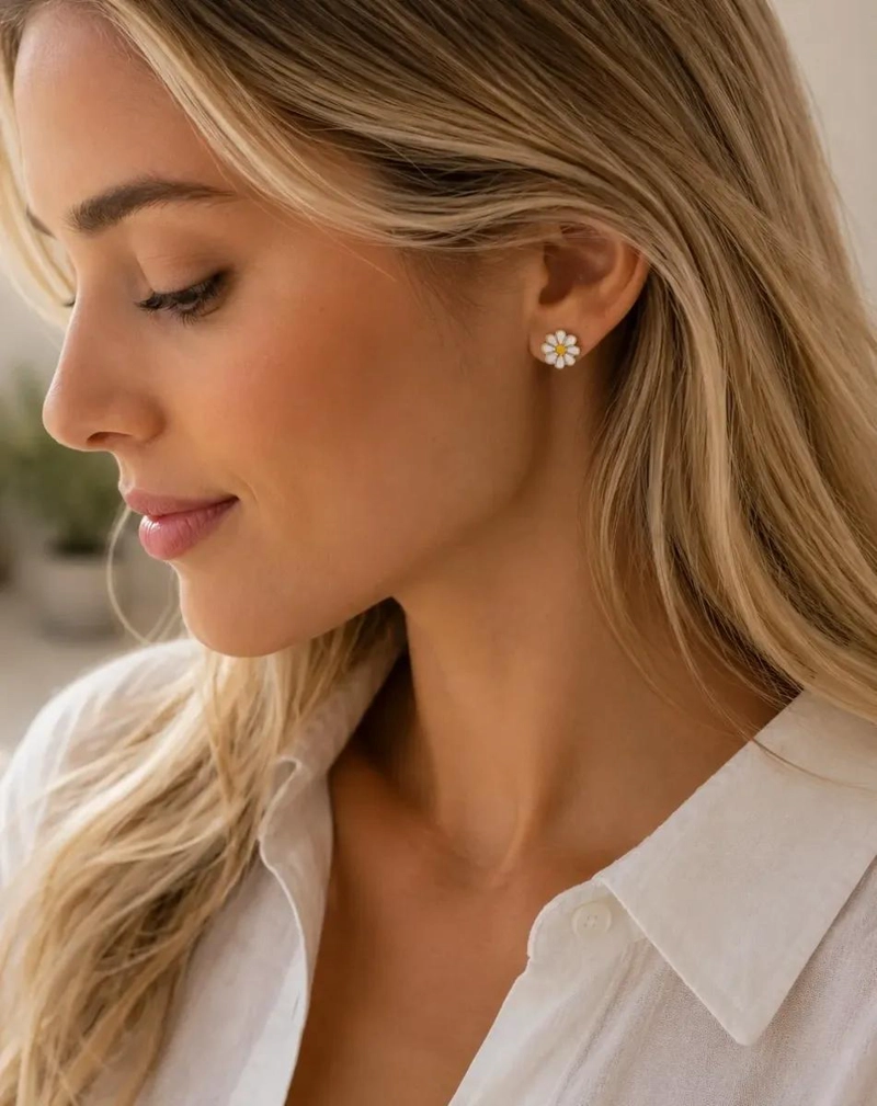 AROS ENCHAPADOS EN ORO 18K CON DISEÑO DE MARGARITA - 8