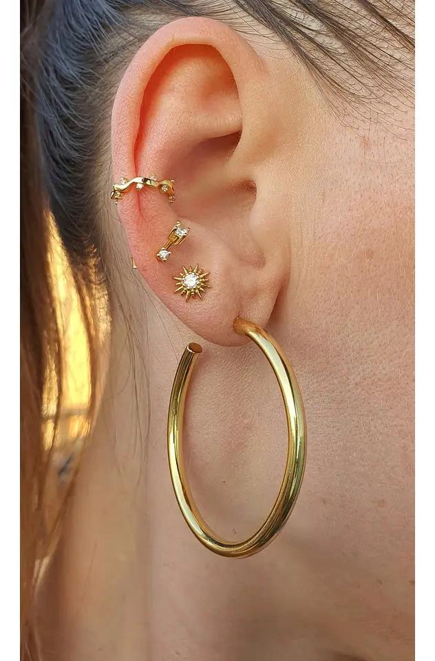 MINI AROS DORADOS DE PLATA 925 CON CIRCONES BRILLANTES - 2