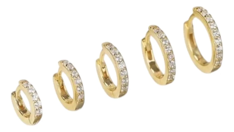 SET DE 5 PARES DE AROS ARGOLLAS ELEGANTES EN BAÑO DE ORO 18K - 1