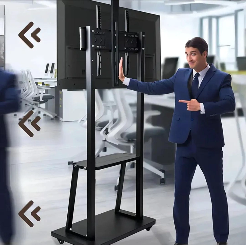 SOPORTE MOVIL PARA TELEVISOR CON REPISA AJUSTABLE Y ESTABILIDAD - 8