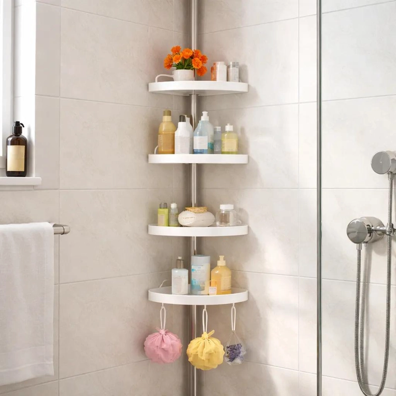ORGANIZADOR ESQUINERO TELESCOPICO PARA BAÑO CON REPISAS AJUSTABLES - 2