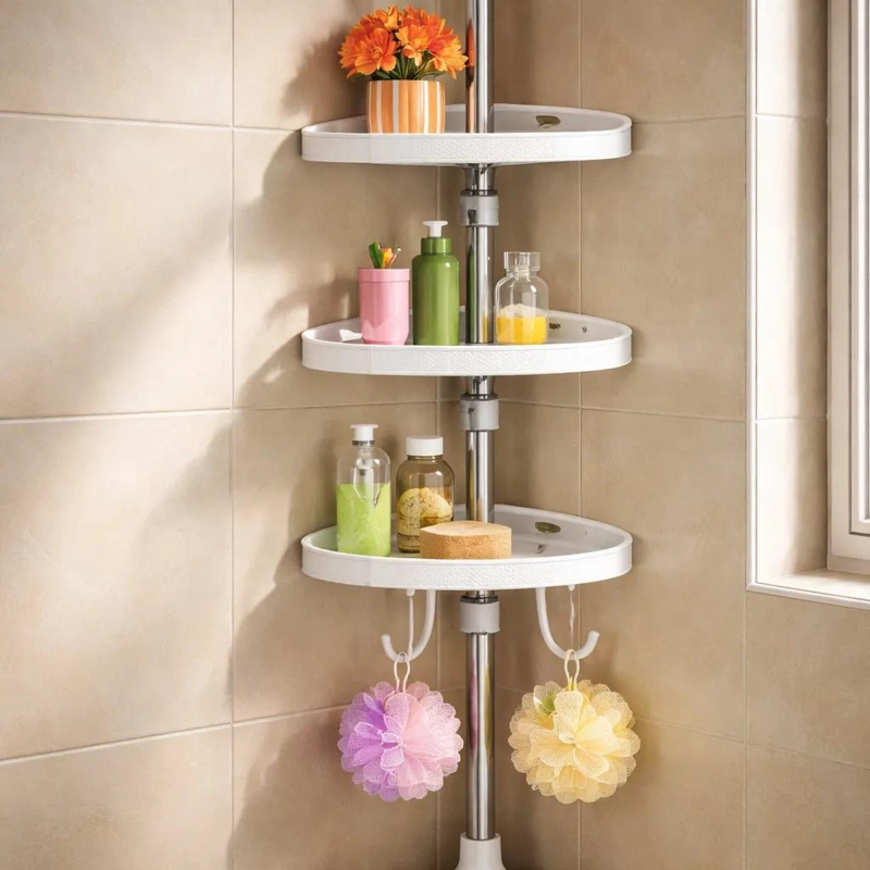 ORGANIZADOR ESQUINERO TELESCOPICO PARA BAÑO CON REPISAS AJUSTABLES - 3