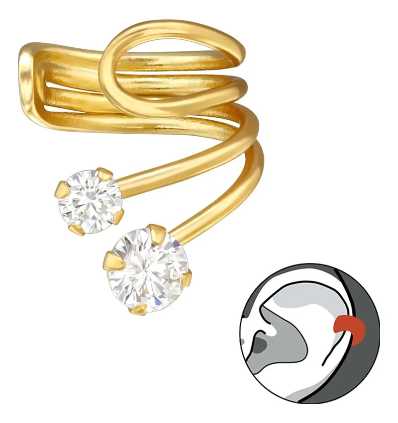 ARO EAR CUFF DORADO DE PLATA 925 CON CIRCONES BRILLANTES - 1