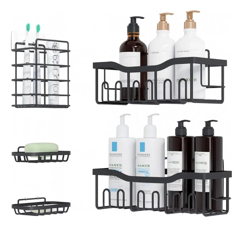 SET 5 ORGANIZADORES ESQUINEROS PARA DUCHA Y BAÑO EN COLOR NEGRO - 1