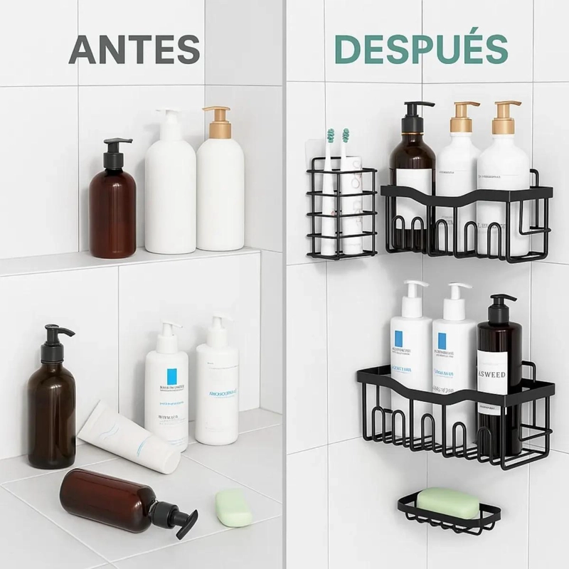 SET 5 ORGANIZADORES ESQUINEROS PARA DUCHA Y BAÑO EN COLOR NEGRO - 3