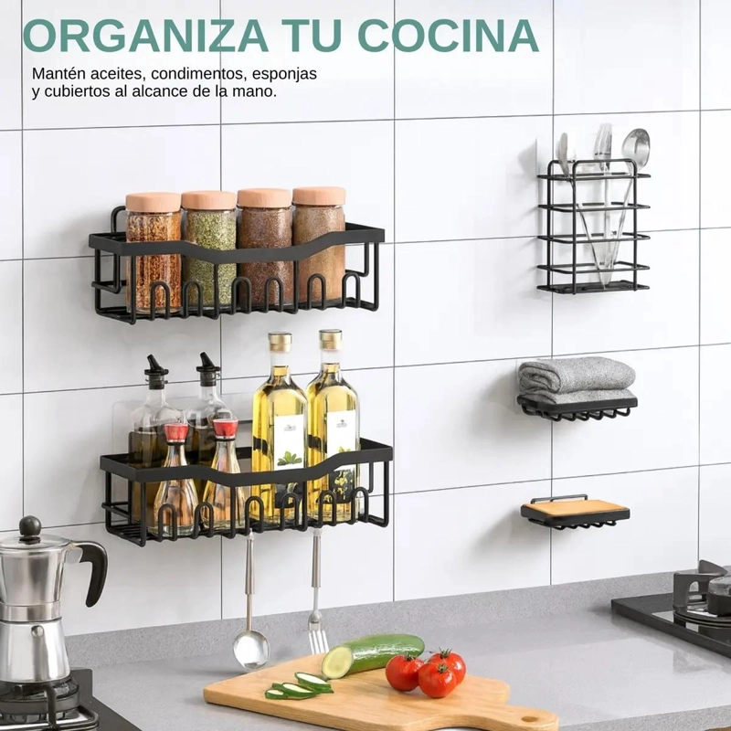 SET 5 ORGANIZADORES ESQUINEROS PARA DUCHA Y BAÑO EN COLOR NEGRO - 4