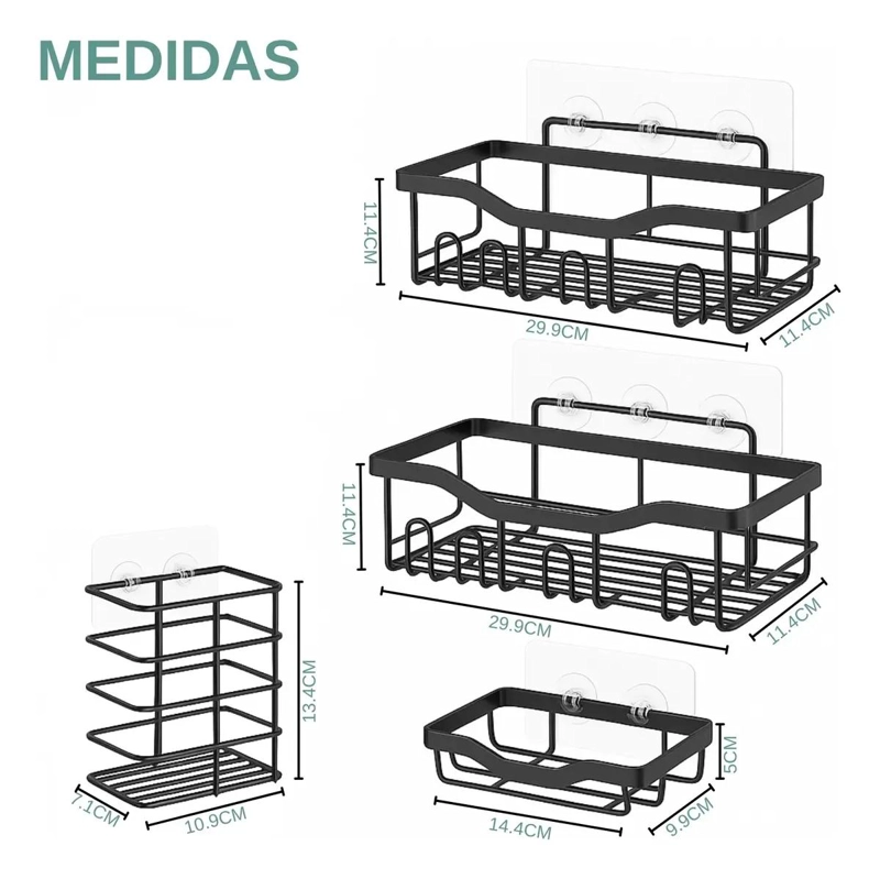 SET 5 ORGANIZADORES ESQUINEROS PARA DUCHA Y BAÑO EN COLOR NEGRO - 5