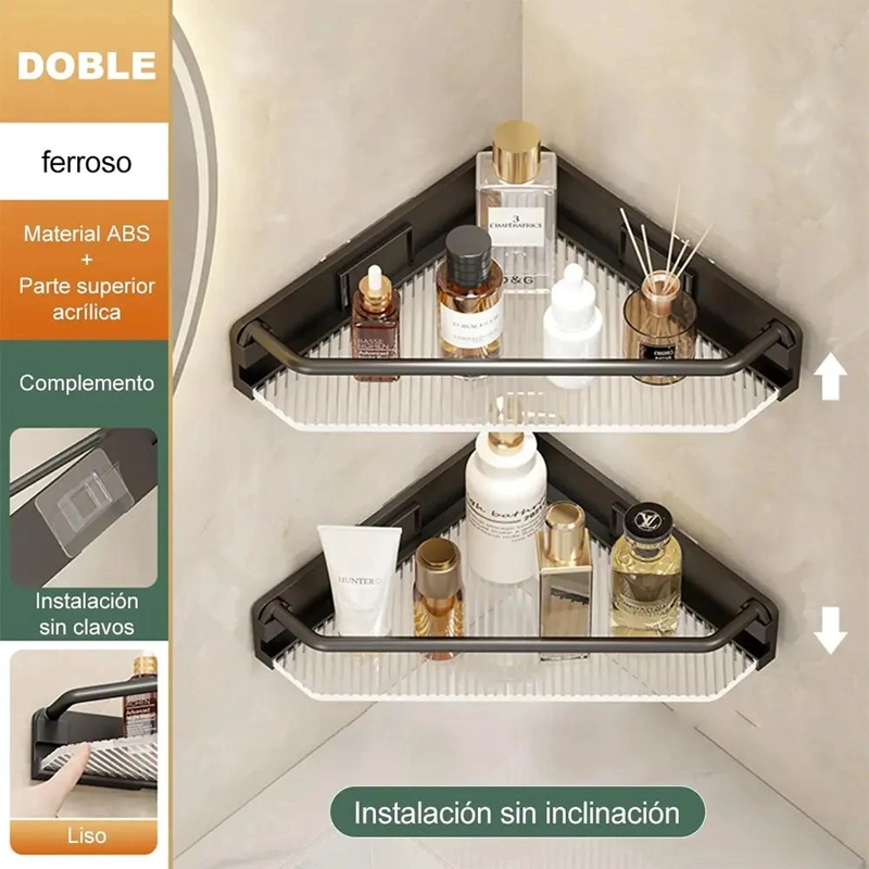 ESTANTE ESQUINERO DE ALMACENAMIENTO PARA BAÑO Y JABONERAS - 4