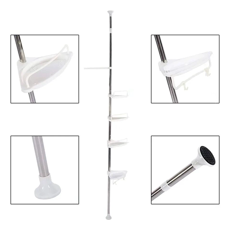 ESQUINERO DE BAÑO AJUSTABLE CON 4 ESTANTES Y TOALLERO - 7