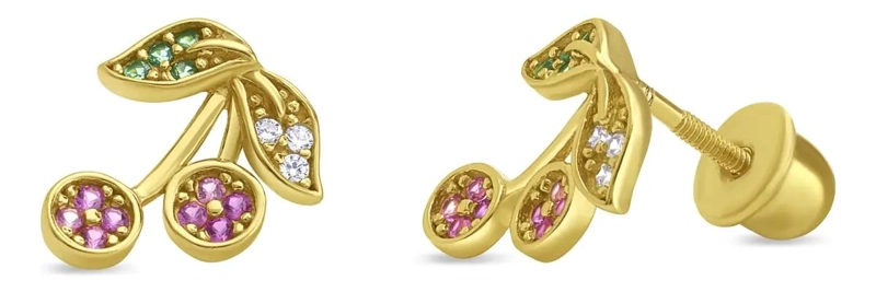 AROS DE CEREZA EN PLATA BAÑADOS EN ORO 18K PARA NIÑAS - 1