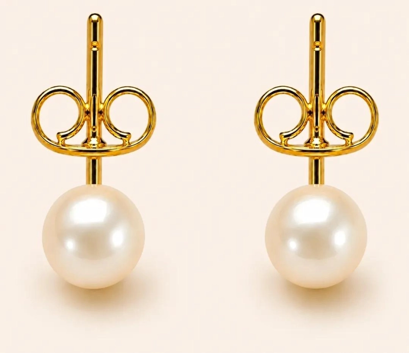 AROS DE PERLAS 6MM ENCHAPADOS EN ORO 18K PARA MUJER Y NIÑA - 1