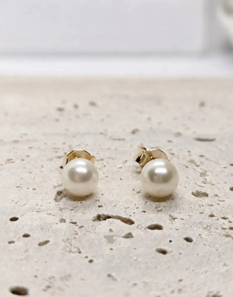 AROS DE PERLAS 6MM ENCHAPADOS EN ORO 18K PARA MUJER Y NIÑA - 4