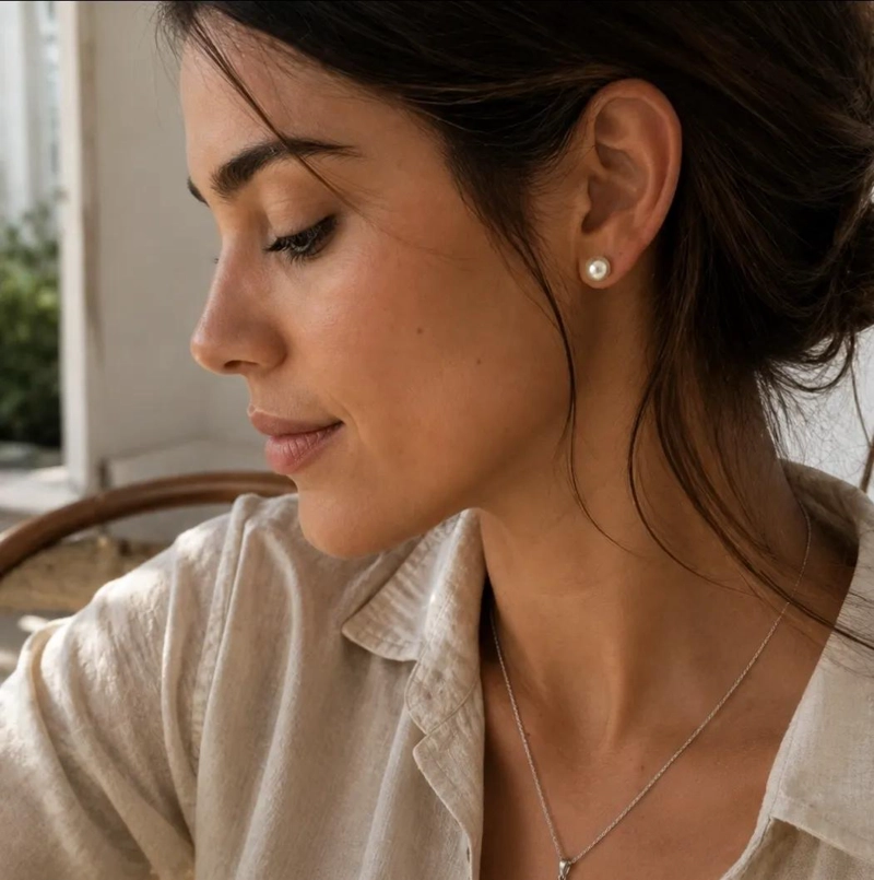 AROS DE PERLAS 6MM ENCHAPADOS EN ORO 18K PARA MUJER Y NIÑA - 5