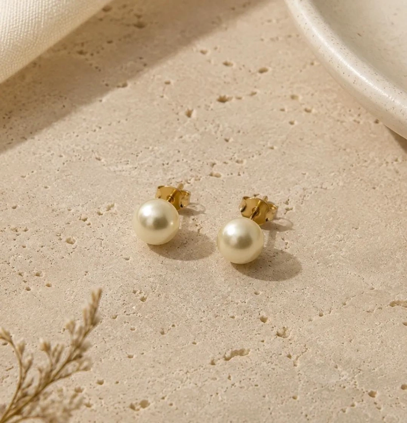 AROS DE PERLAS 6MM ENCHAPADOS EN ORO 18K PARA MUJER Y NIÑA - 6
