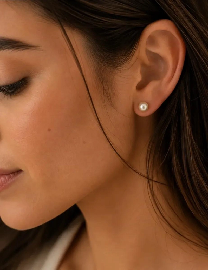 AROS DE PERLAS 6MM ENCHAPADOS EN ORO 18K PARA MUJER Y NIÑA - 7