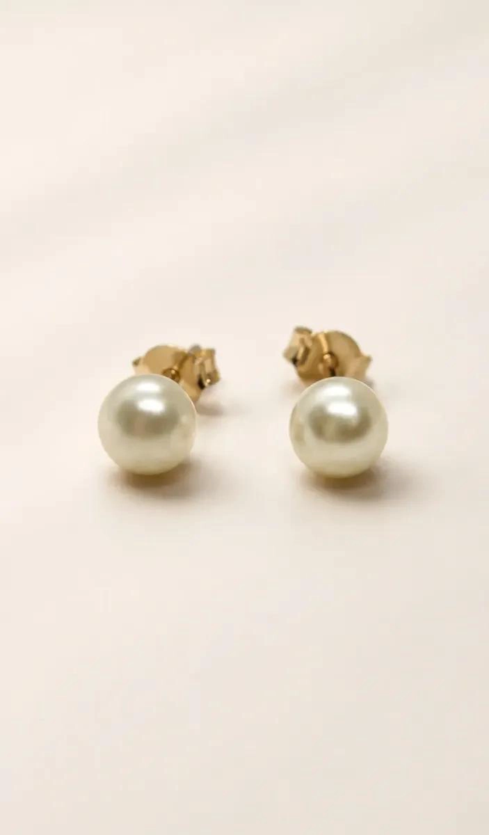 AROS DE PERLAS 6MM ENCHAPADOS EN ORO 18K PARA MUJER Y NIÑA - 8