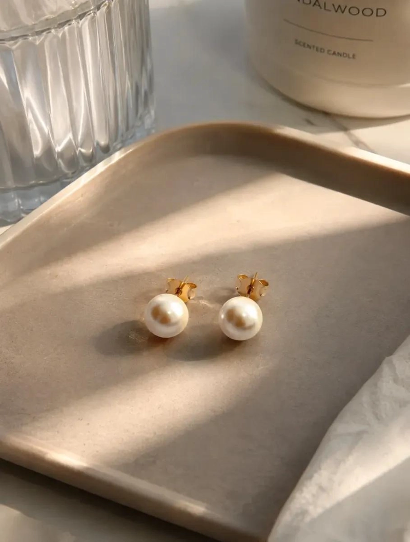 AROS DE PERLAS 6MM ENCHAPADOS EN ORO 18K PARA MUJER Y NIÑA - 9