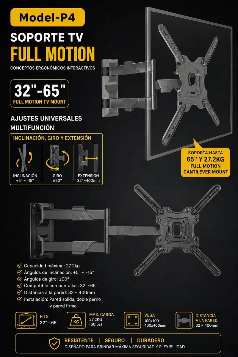 SOPORTE ARTICULADO PARA TV DE 32 A 65 PULGADAS CON MOVIMIENTO COMPLETO - 4