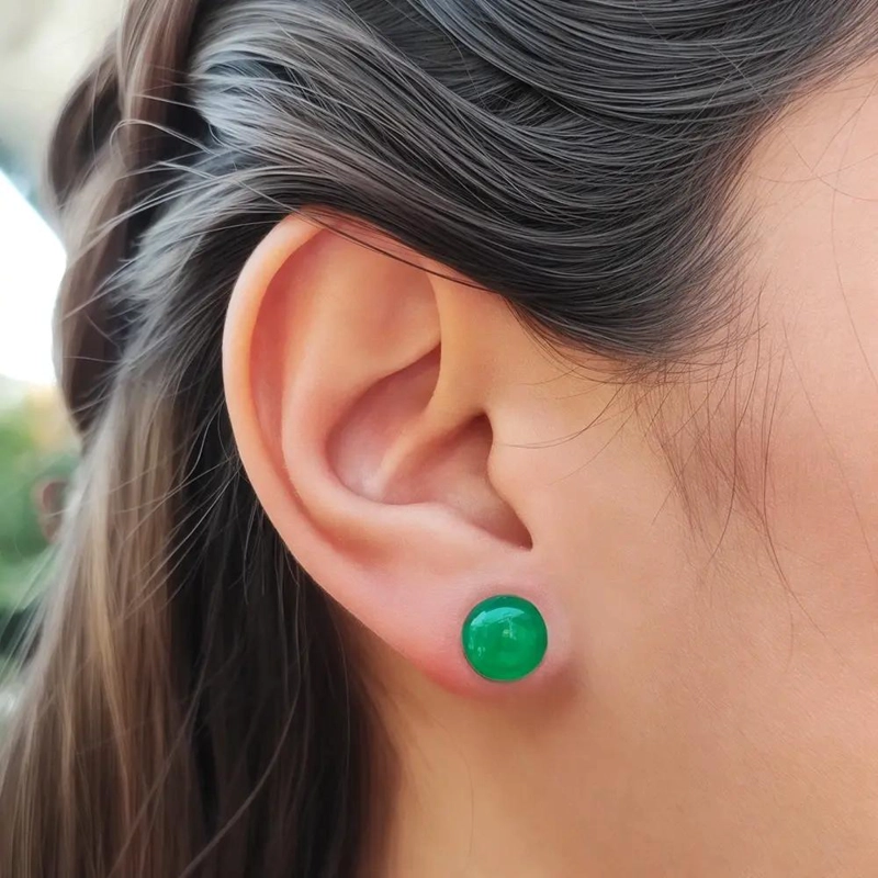 AROS ONIX VERDE 9MM EN PLATA FINA 925 ELEGANTES - 3