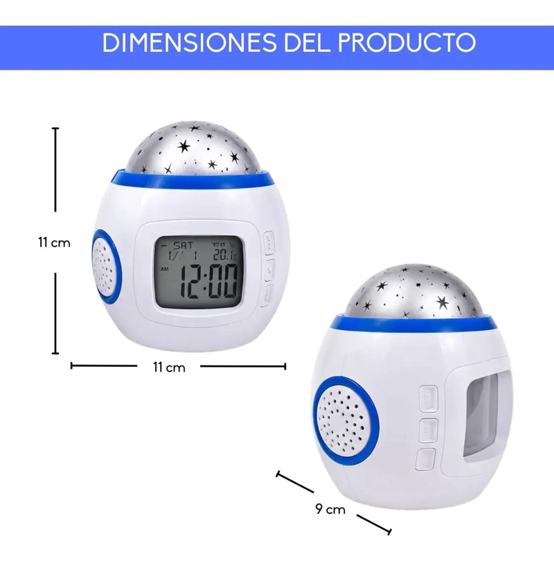 RELOJ DESPERTADOR INFANTIL PROYECTOR DE ESTRELLAS MUSICAL - 2